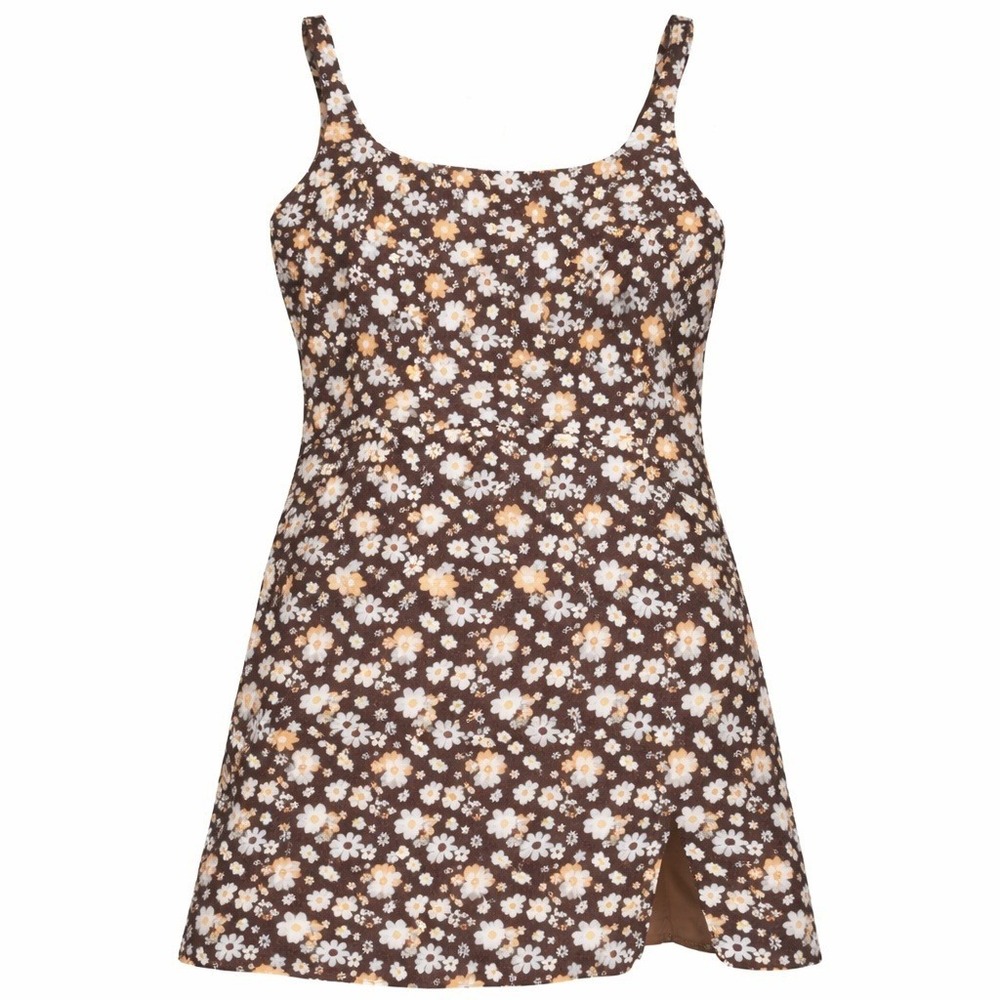 Hollister Women's Small Brown Daisy Floral Flower Power Print Mini Hippy Dress